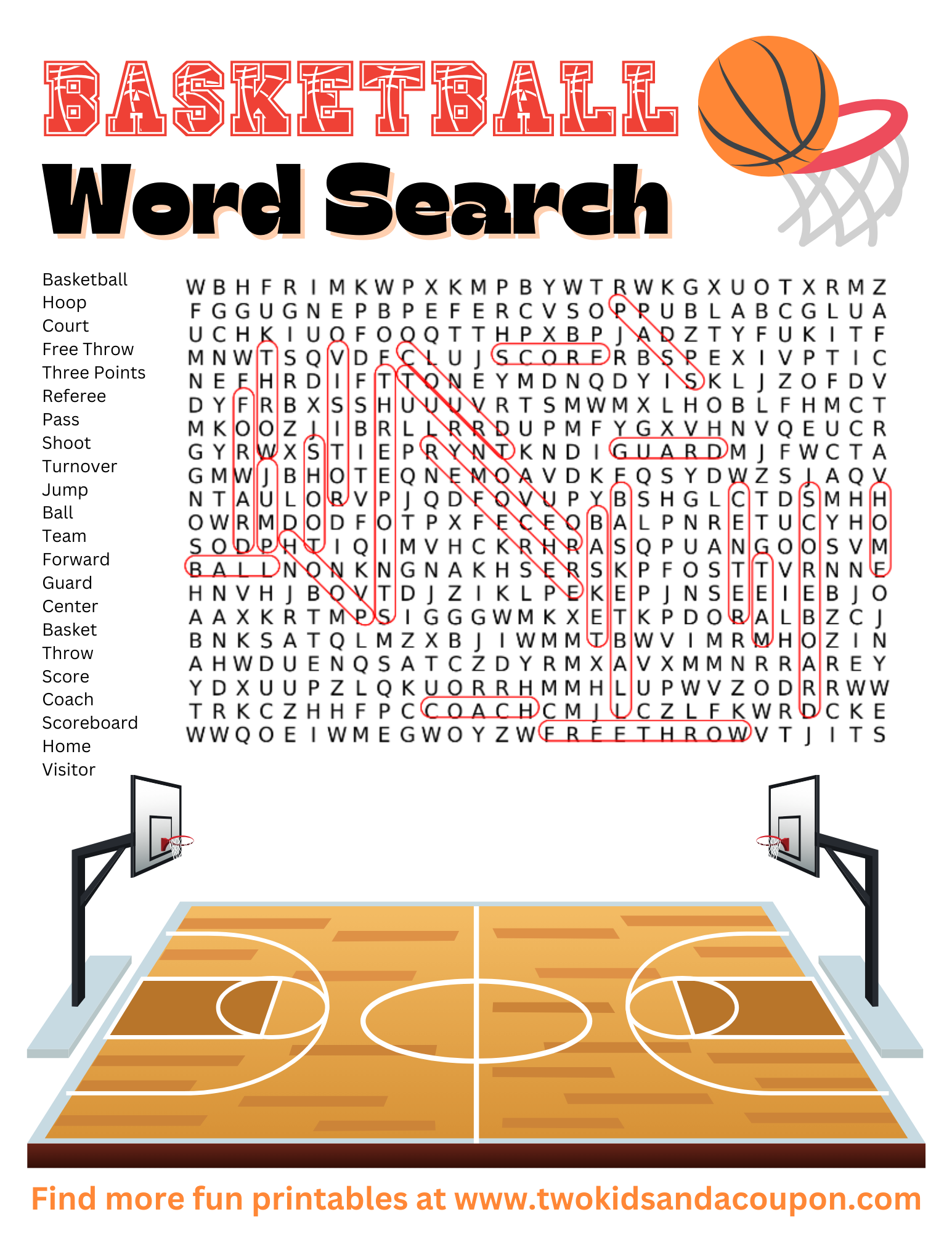 Free Basketball Word Search Printable Game