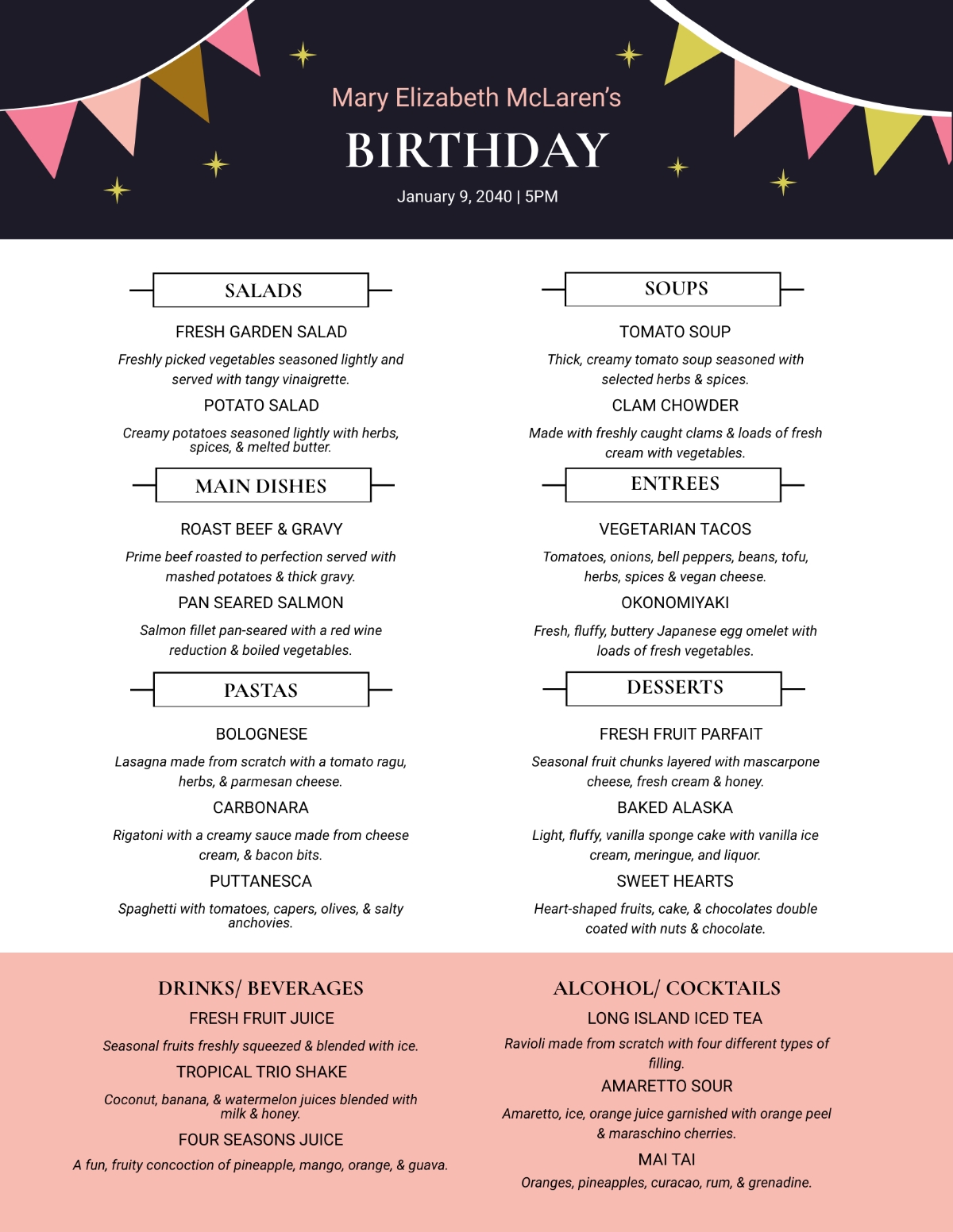 FREE Birthday Menu Templates Examples Edit Online Download Template 