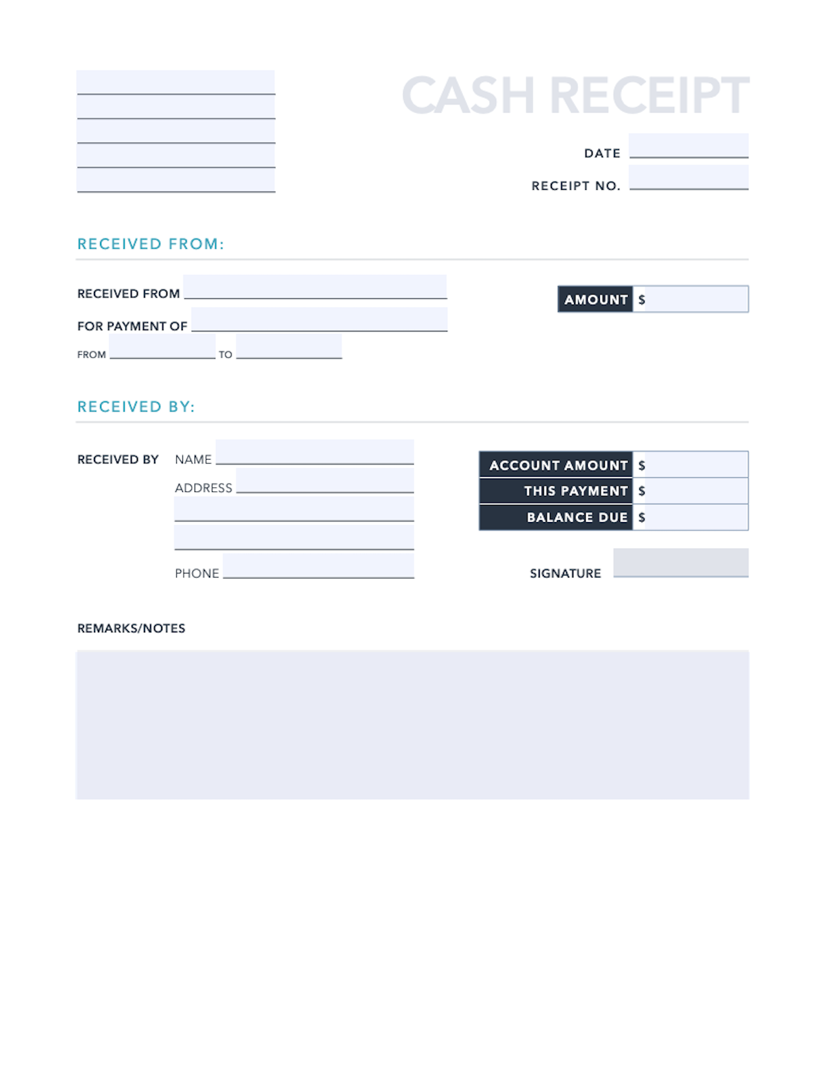 Free Printable Cash Receipt Form
