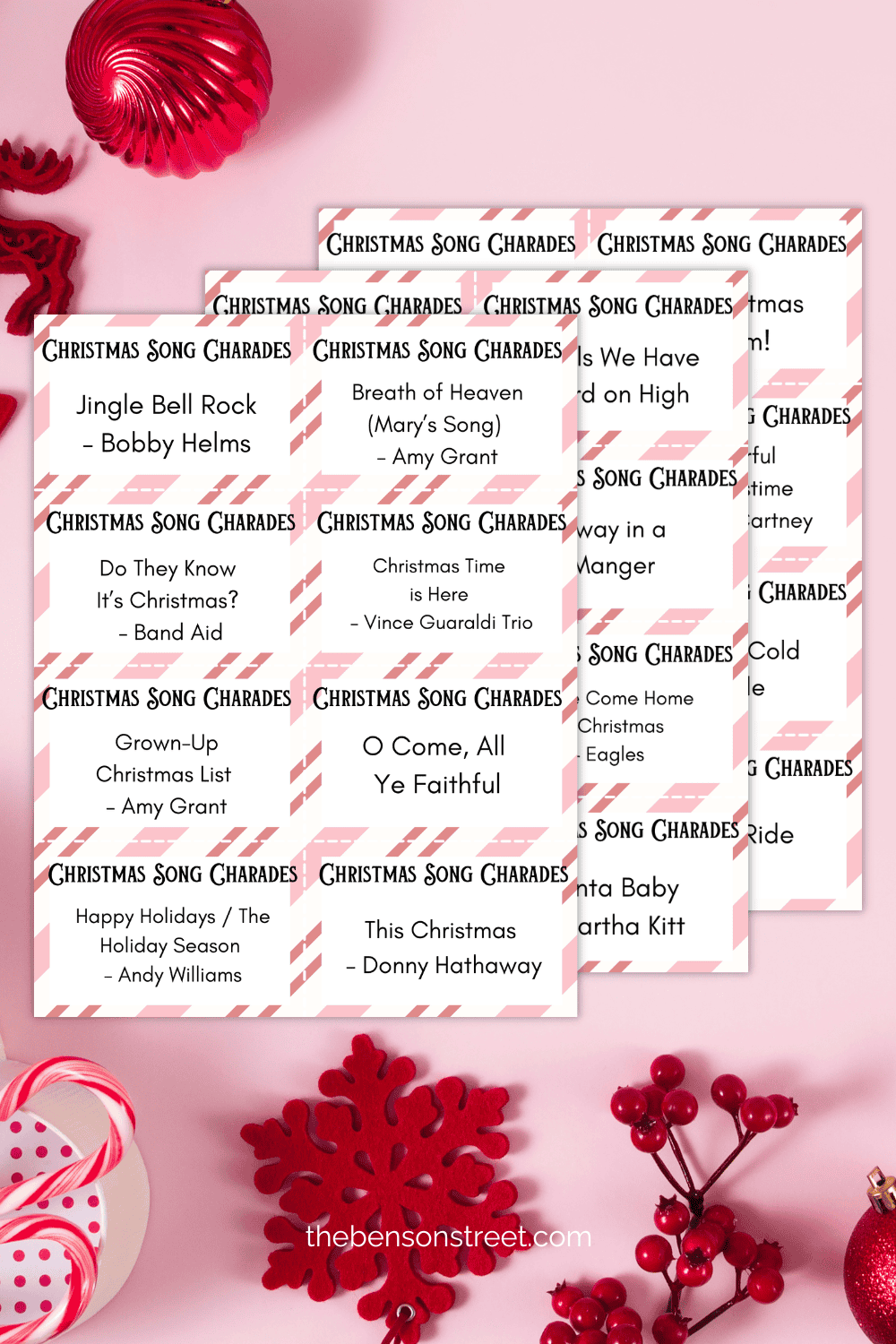 Free Christmas Song Charades Printable Cards Holiday Game The Benson Street