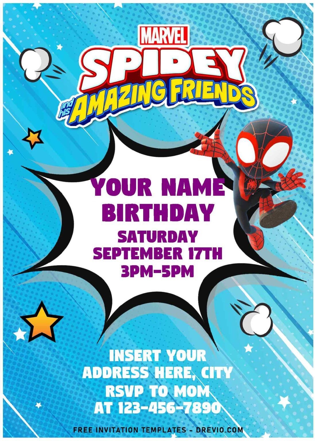 Free Editable PDF Epic Spidey And His Amazing Friends Birthday Invitation Templates Birthday