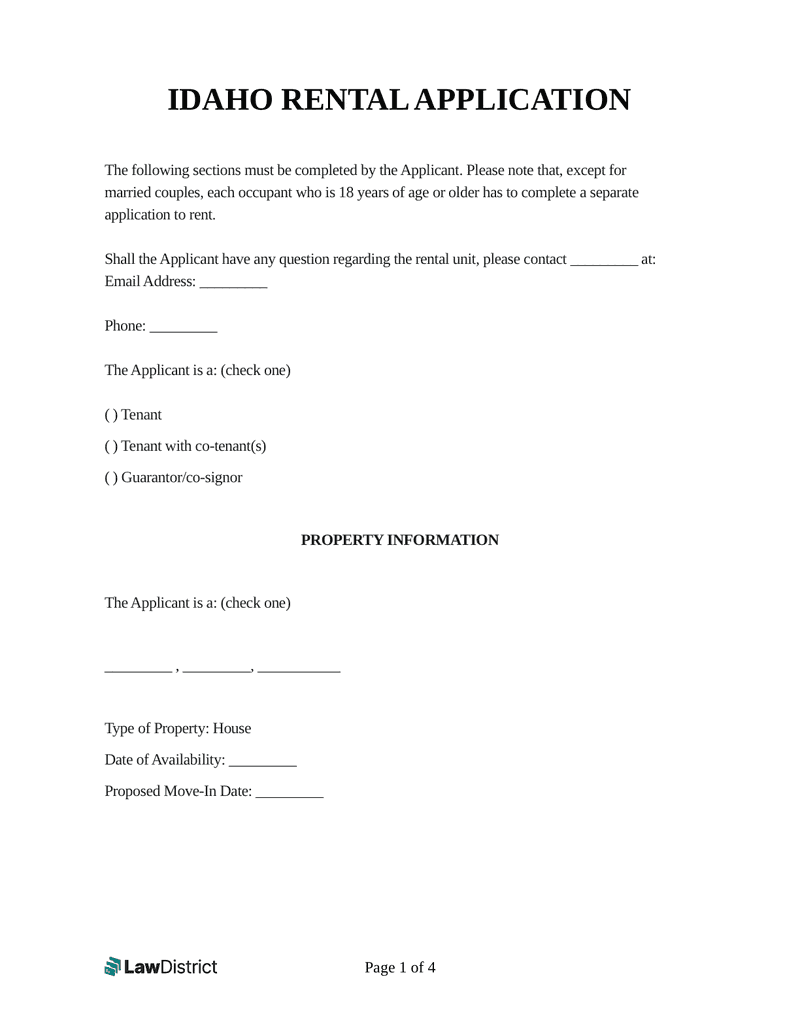 Free Idaho Rental Application Form PDF Word LawDistrict