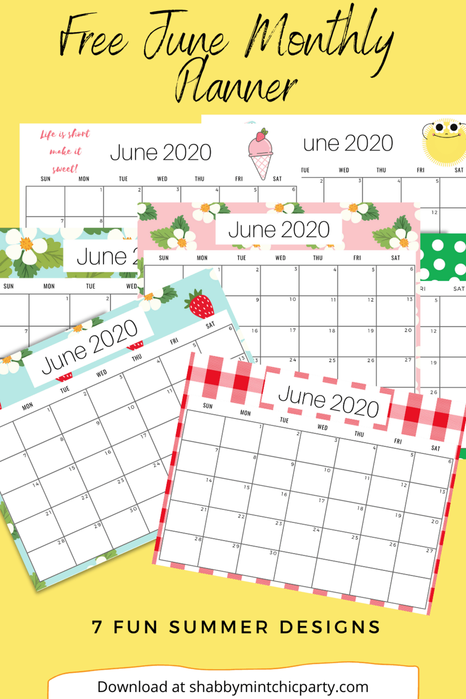 Free June 2020 Monthly Planner Shabby Mint Chic Party