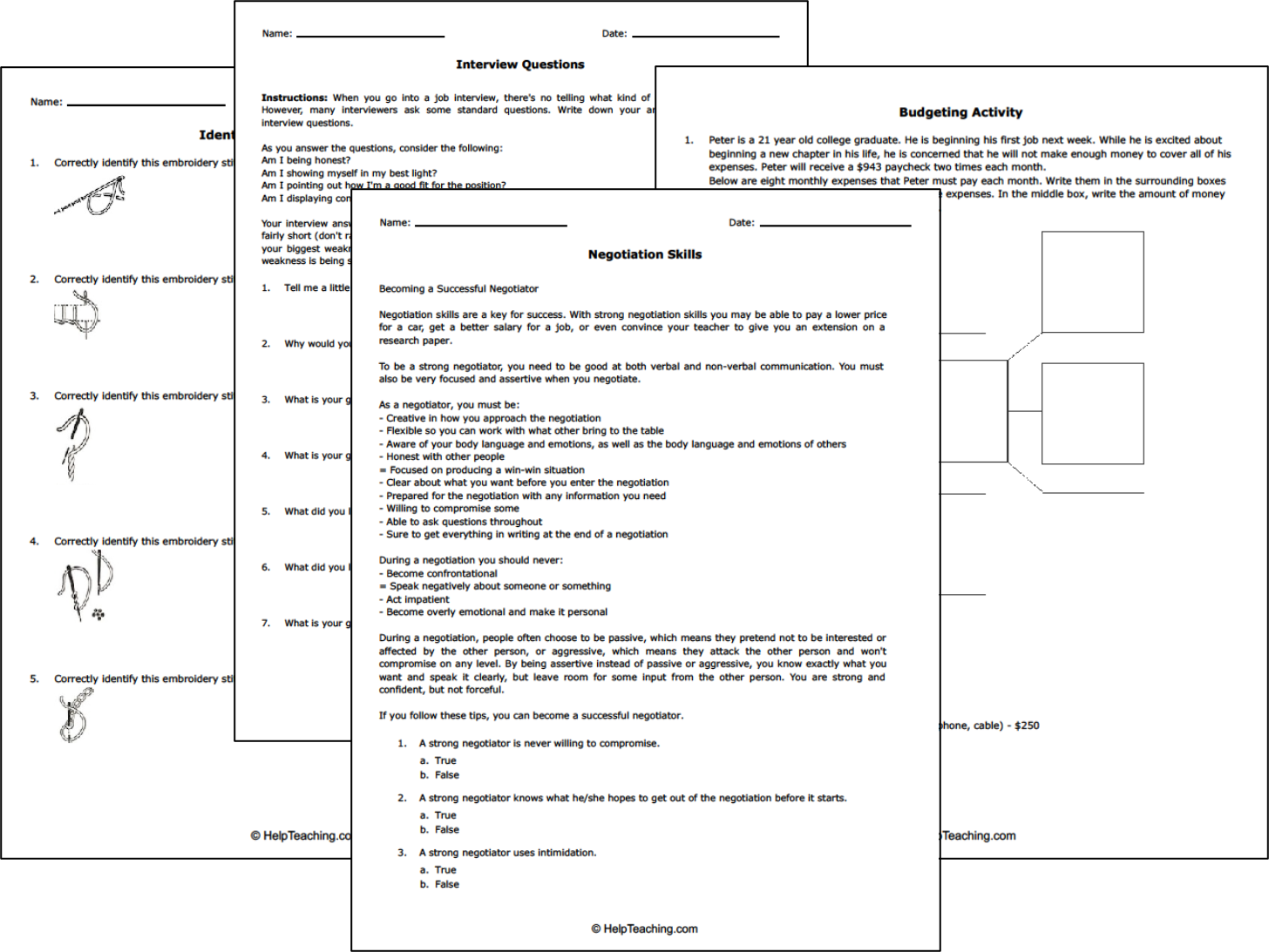 Free Printable Vocational Worksheets