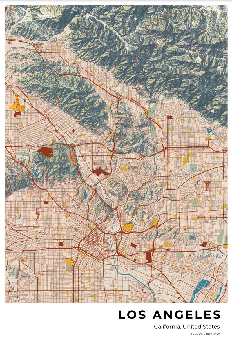 Free Los Angeles Street Map Poster Craft Oak