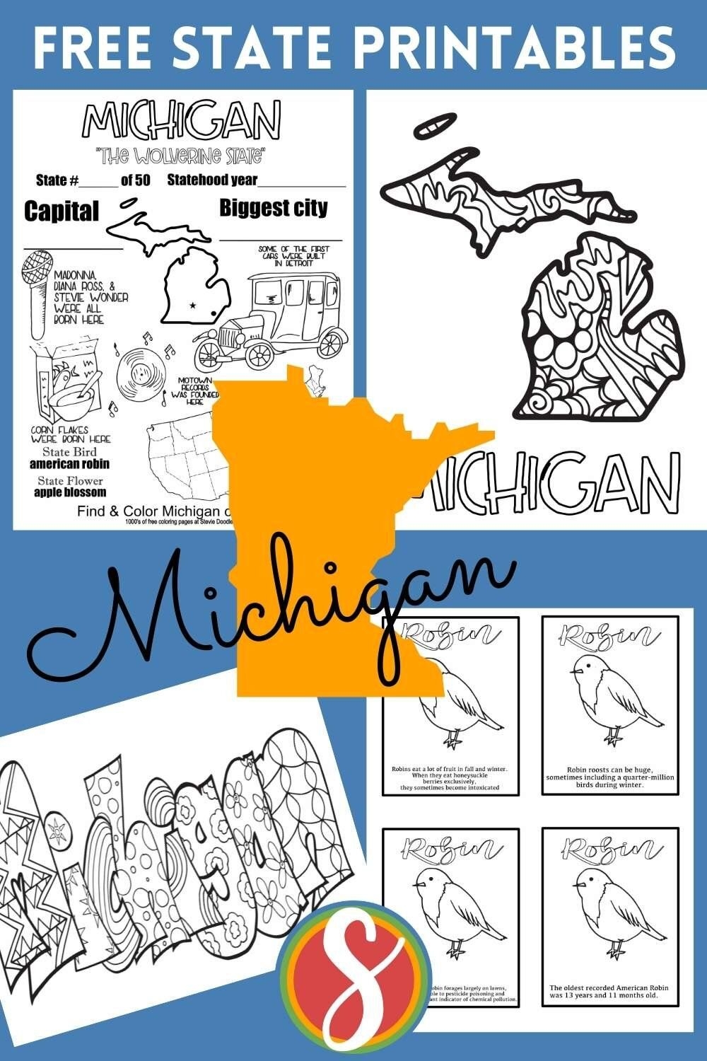 Free Michigan Coloring Pages Stevie Doodles