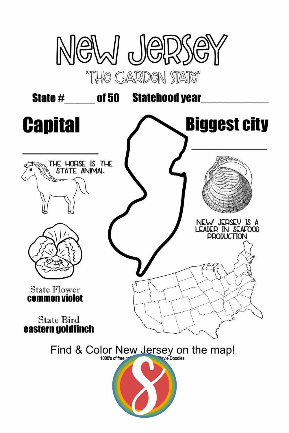 Free New Jersey Coloring Pages Stevie Doodles