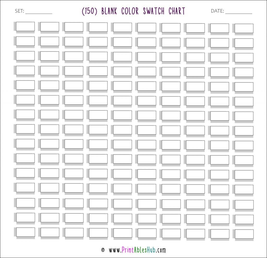 Free Printable 24 50 72 80 100 120 150 168 Blank Color Swatch Chart Template PDF Printables Hub