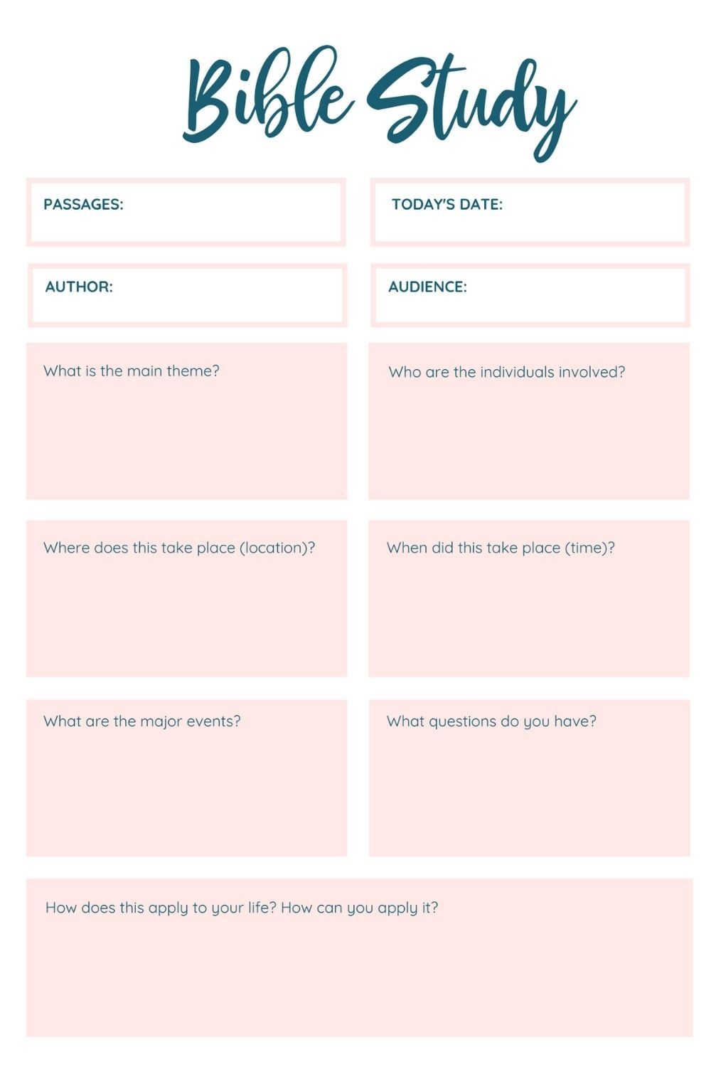 Free Printable Bible Study Worksheet