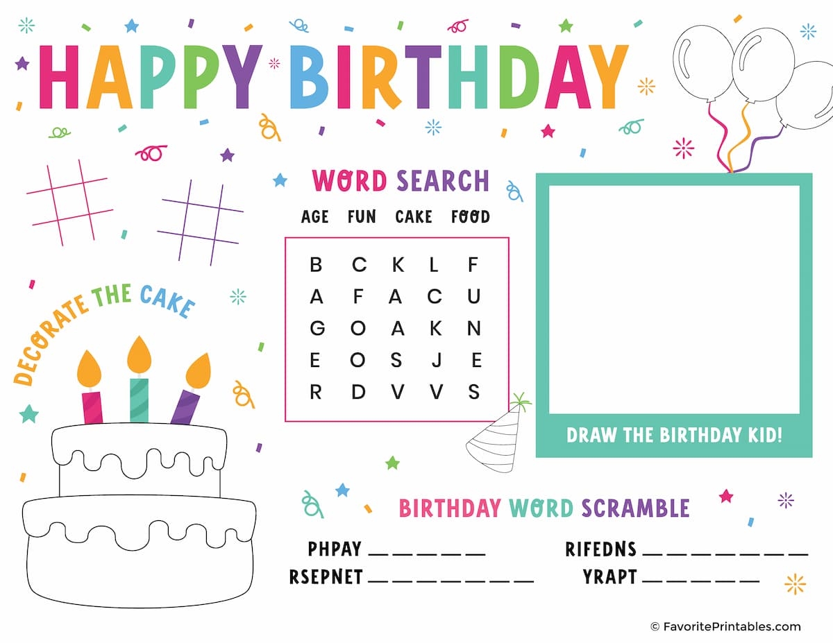 Free Printable Birthday Activity Sheet Favorite Printables
