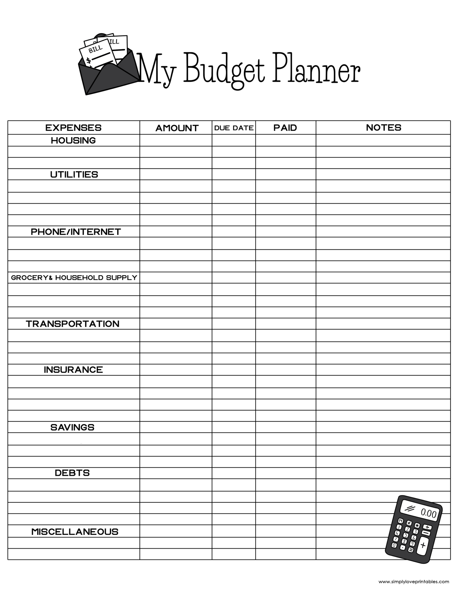Blank Budget Free Printable
