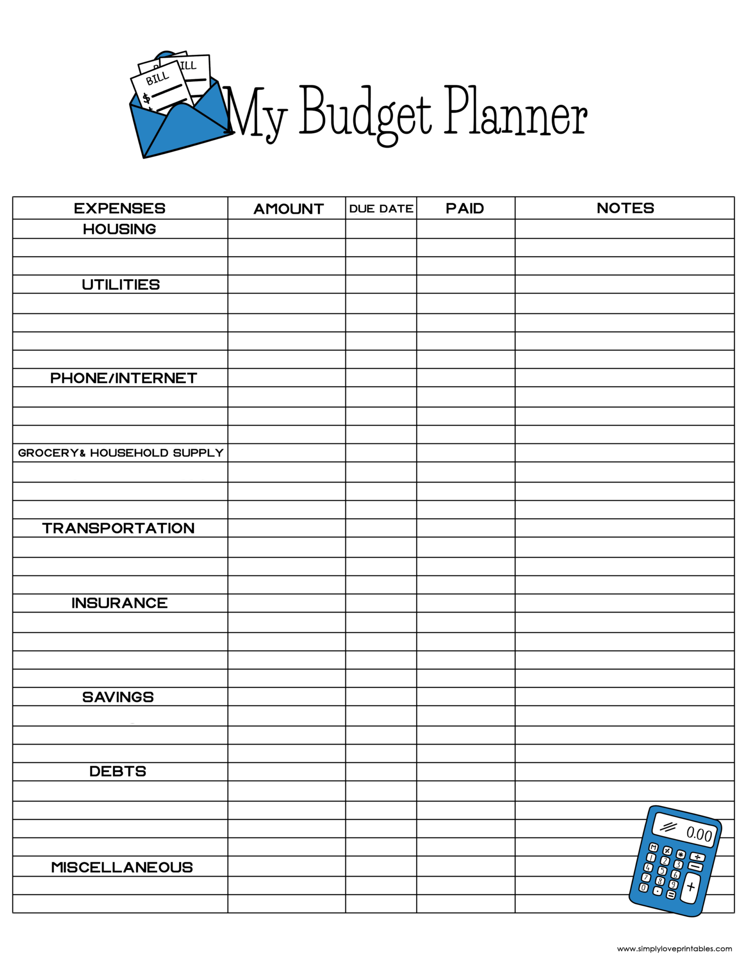 Budget Forms Free Printable