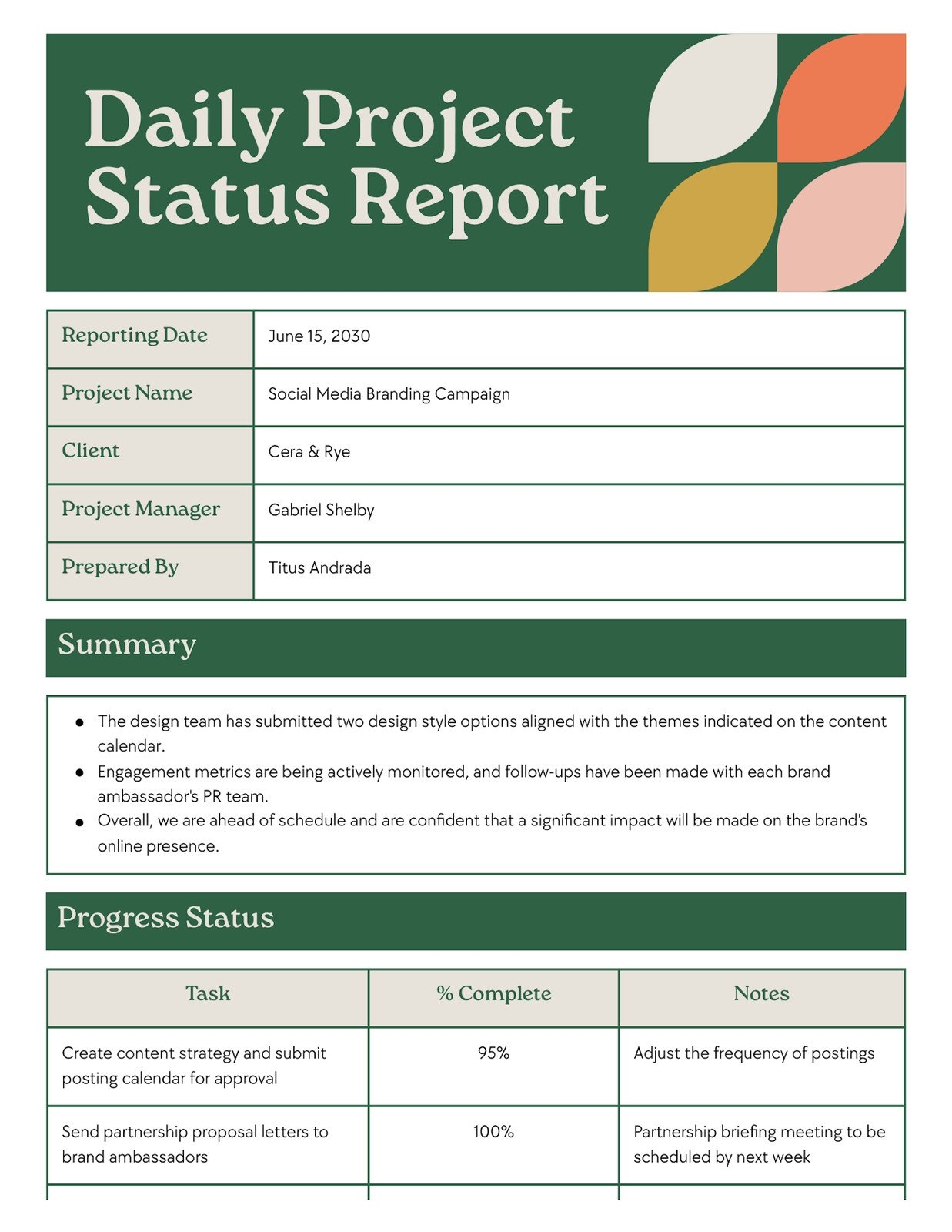 Free Printable Customizable Daily Report Templates Canva