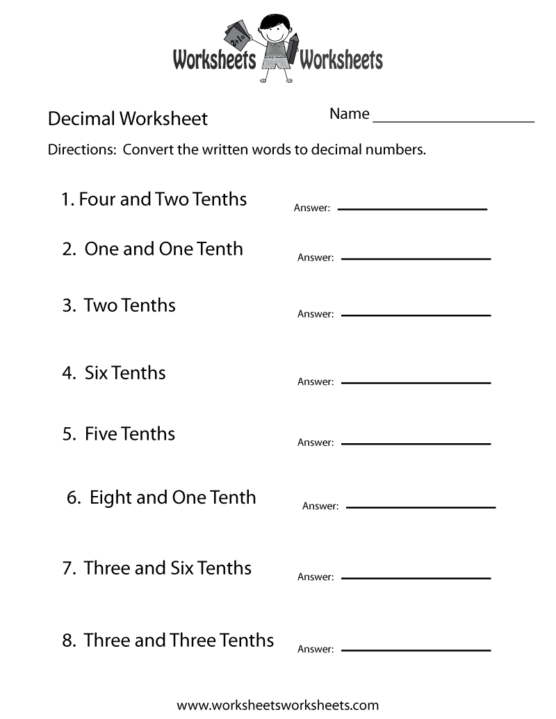 Free Printable Decimal Practice Worksheet Worksheets Library