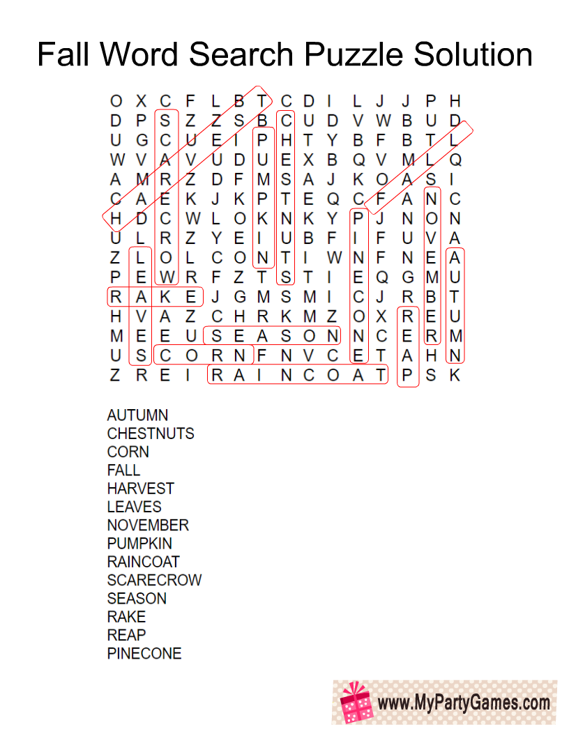 Free Printable Fall Word Search Puzzle With Solution