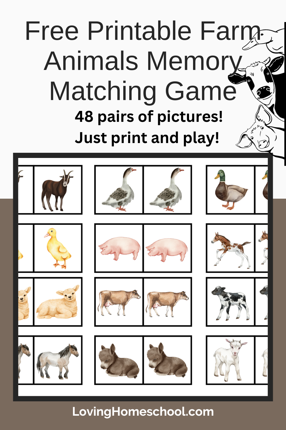 Free Printable Farm Animals Memory Matching Game LovingHomeschool