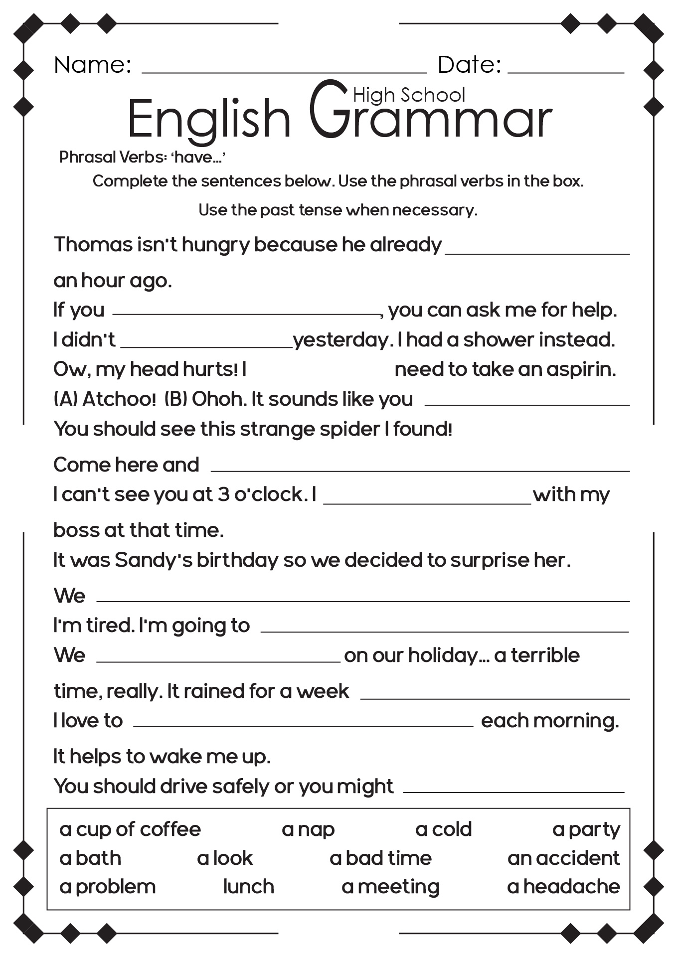Free Printable High School Worksheets