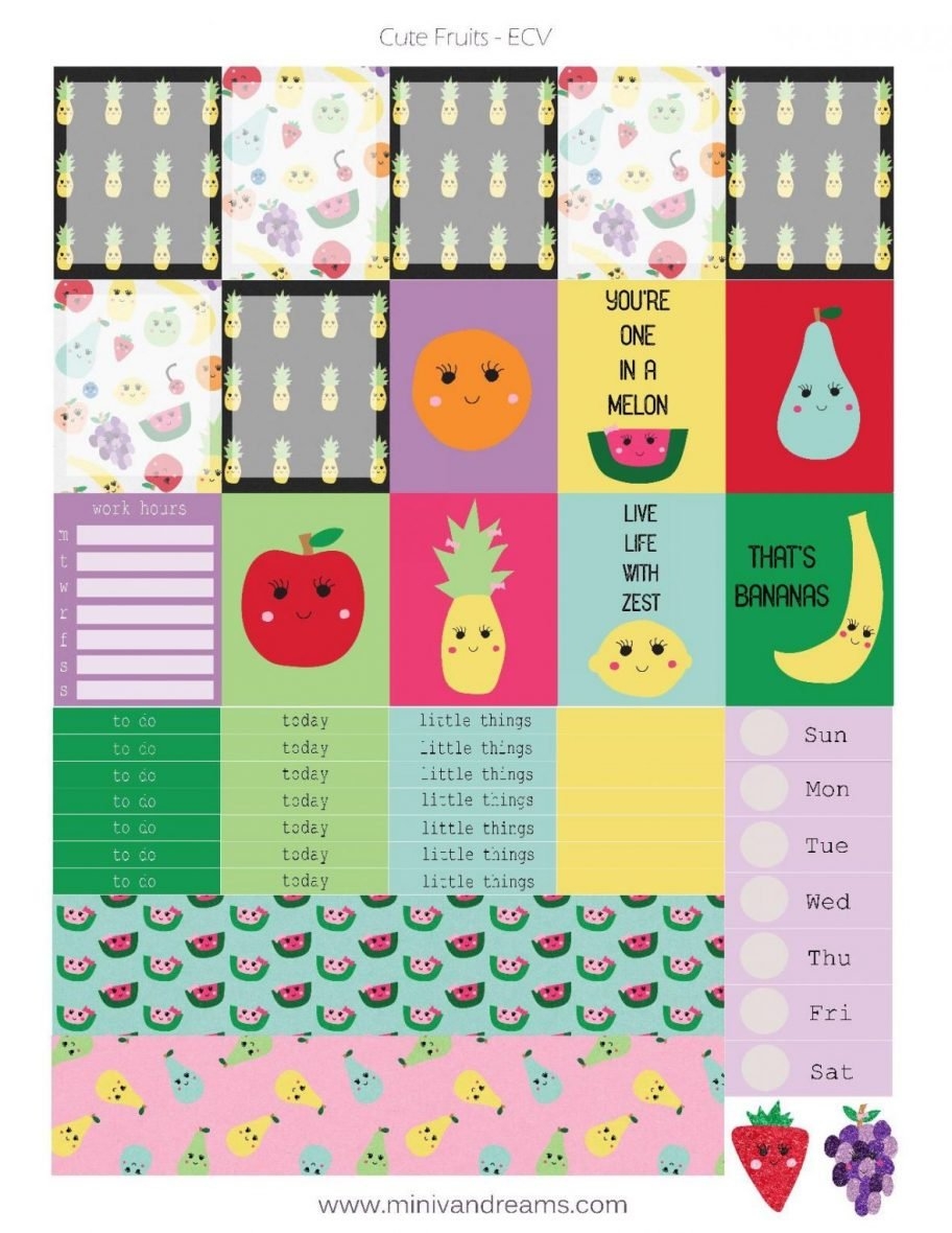 Free Printable Planner Stickers Cute Fruits ECV HP Mini Van Dreams