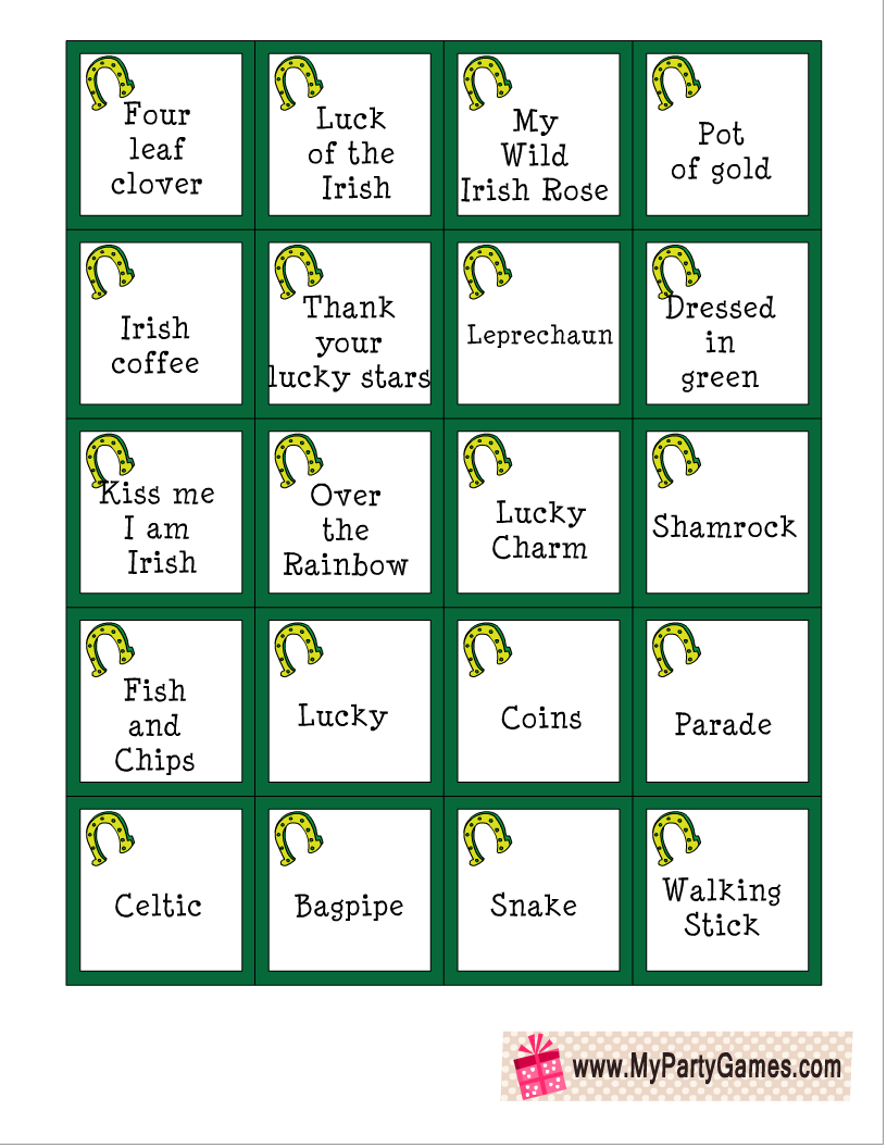Free Printable St Patrick s Day Pictionary Words