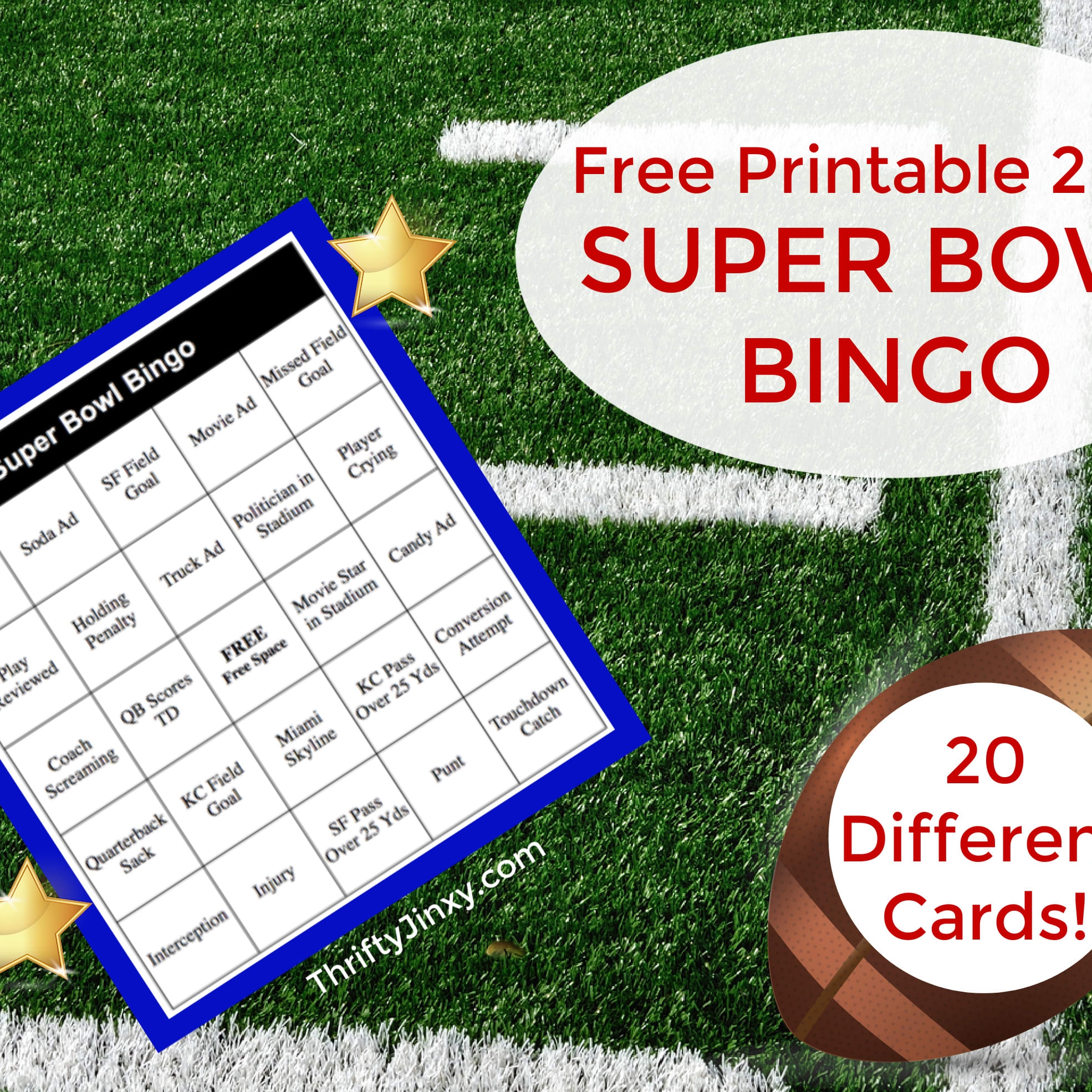 FREE Printable Super Bowl Bingo Cards For 2024 Thrifty Jinxy
