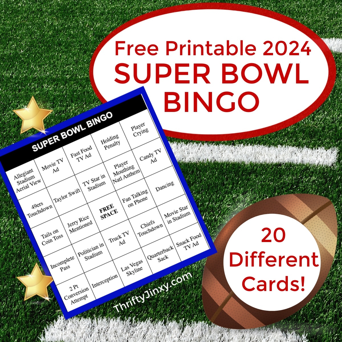 FREE Printable Super Bowl Bingo Cards For 2024 Thrifty Jinxy