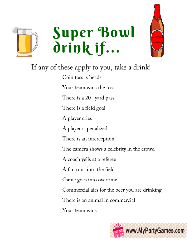 Free Printable Super Bowl Drink If Game For Adults