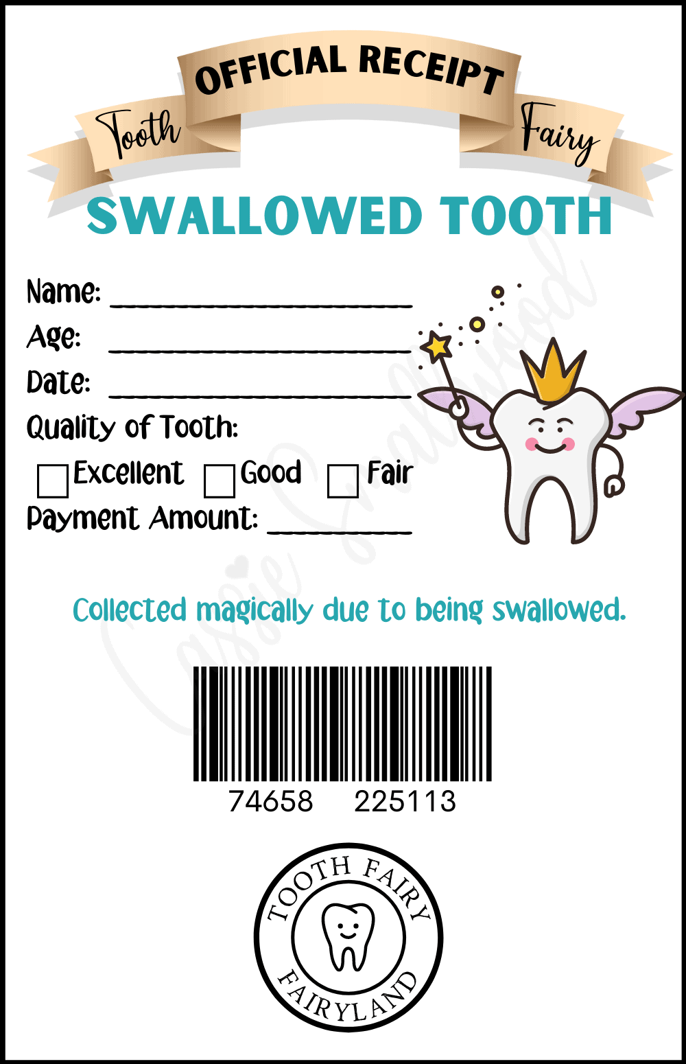 Free Printable Tooth Fairy Receipt