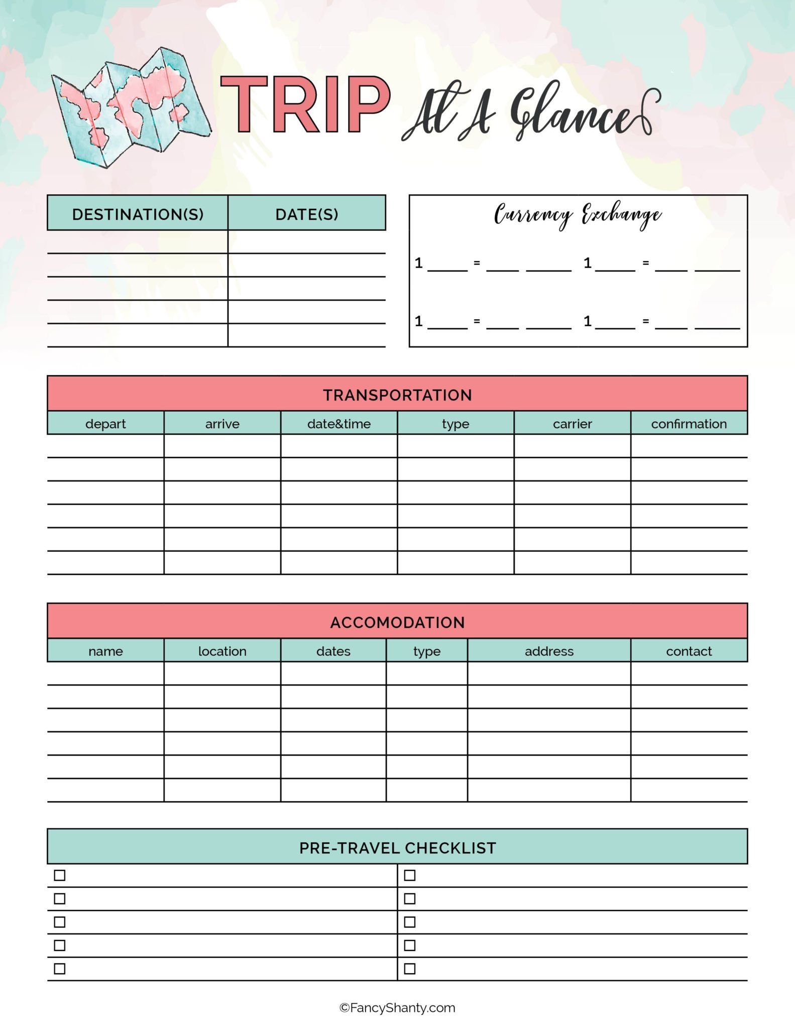 Free Printable Vacation Planner