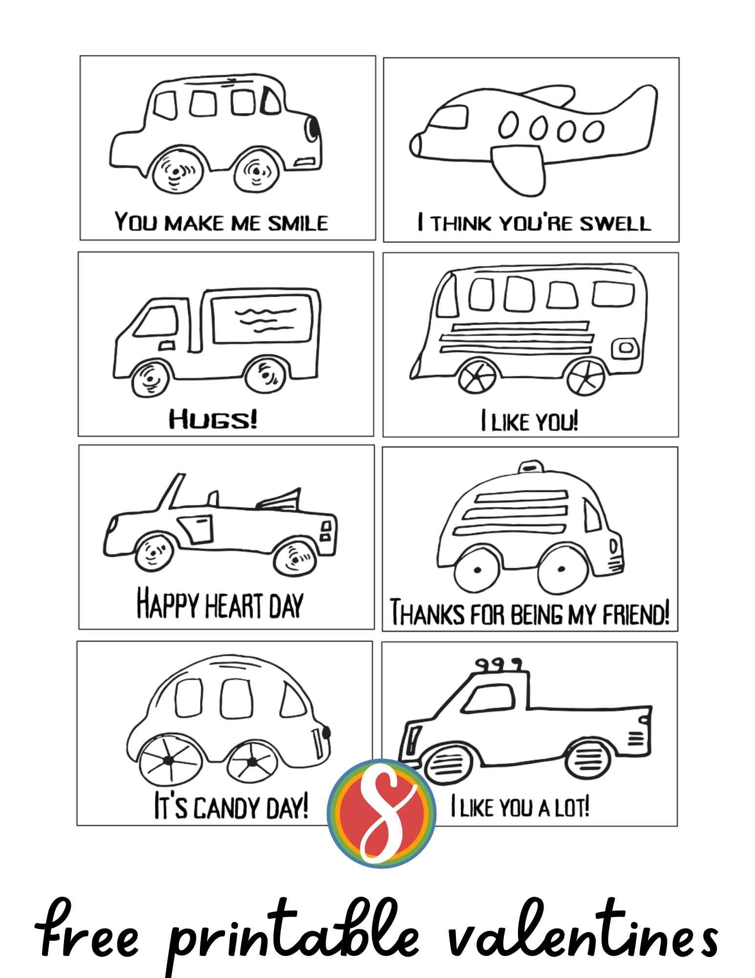 Free Printable Vehicles Valentines Stevie Doodles