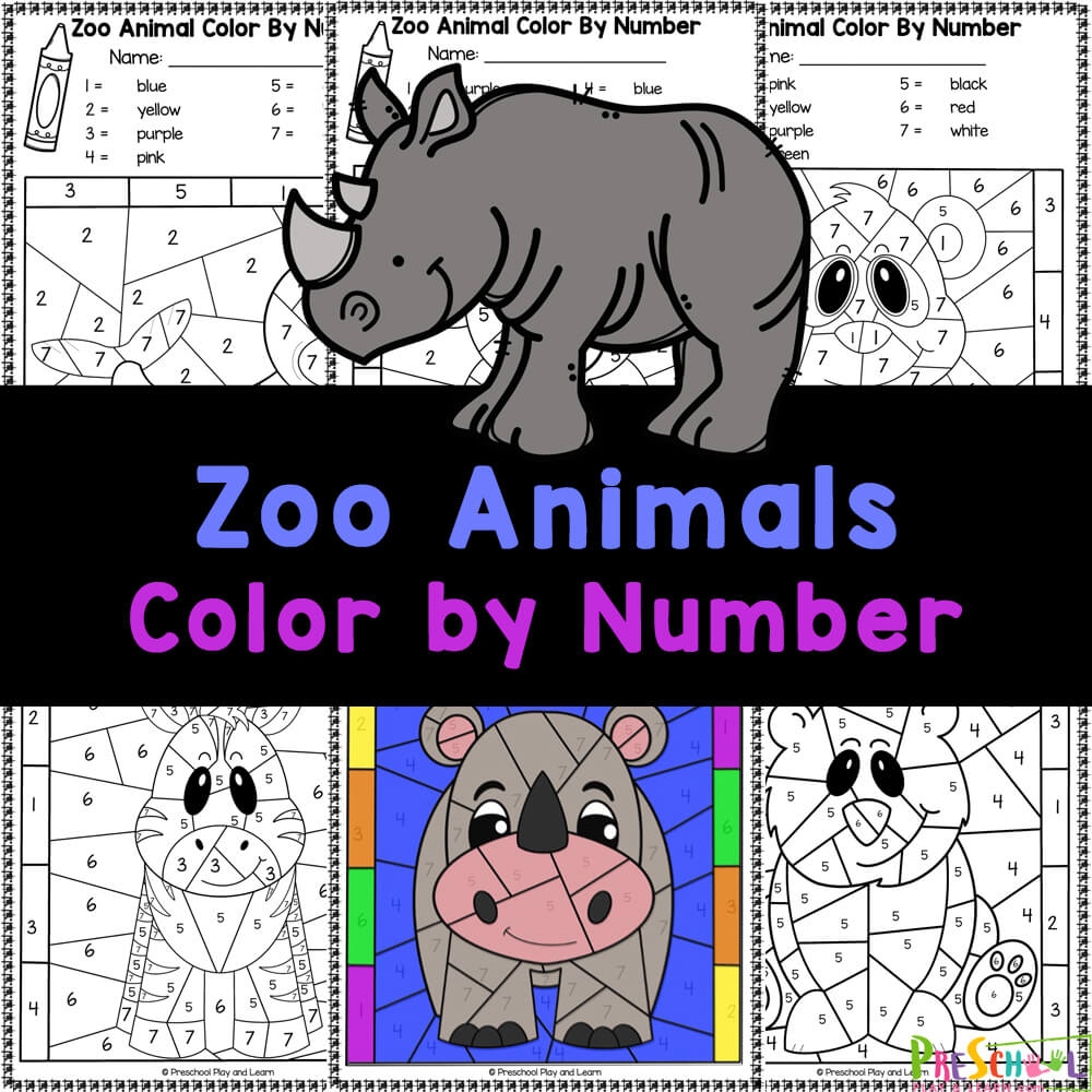  FREE Printable Zoo Animals Color By Number Worksheets