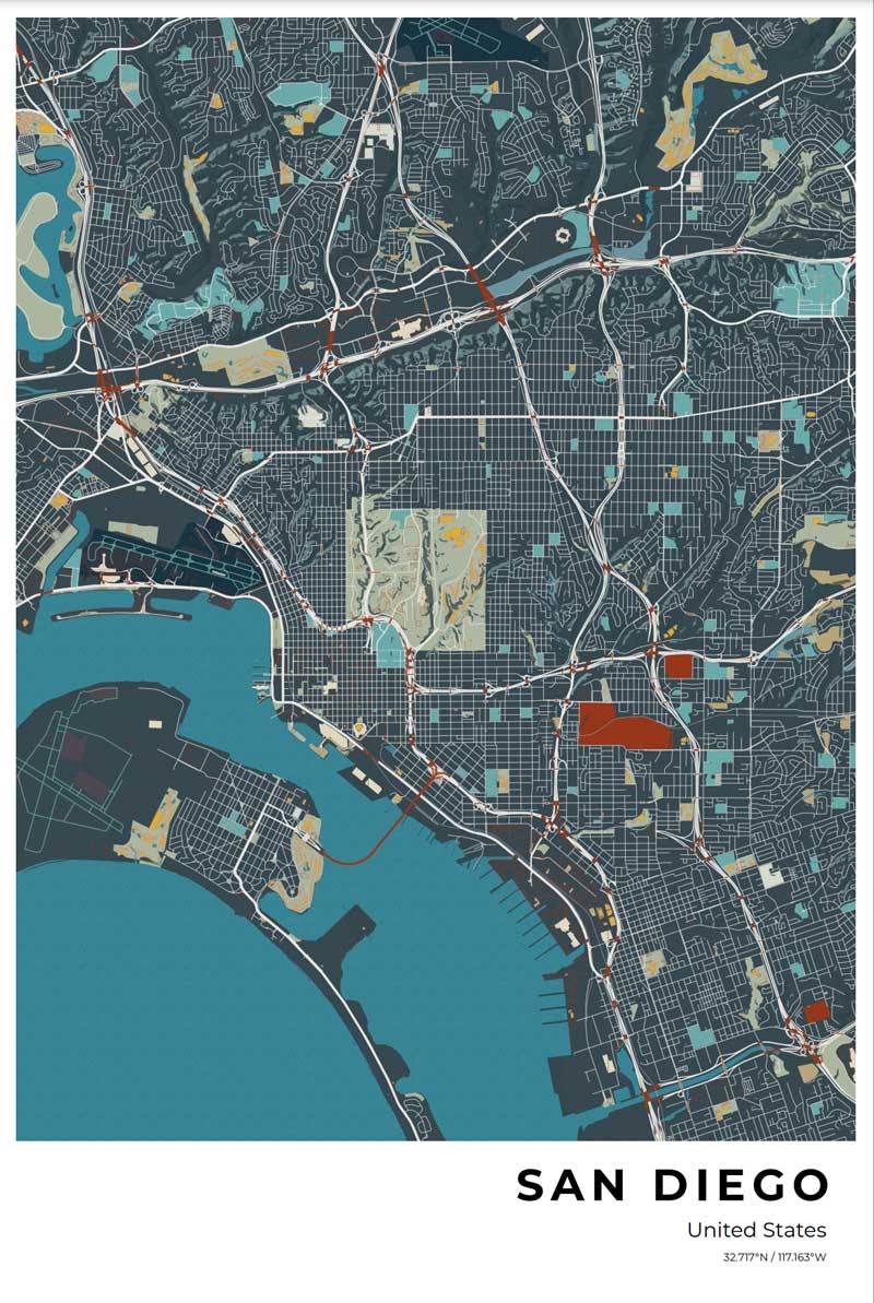 Free San Diego Street Map Poster Craft Oak