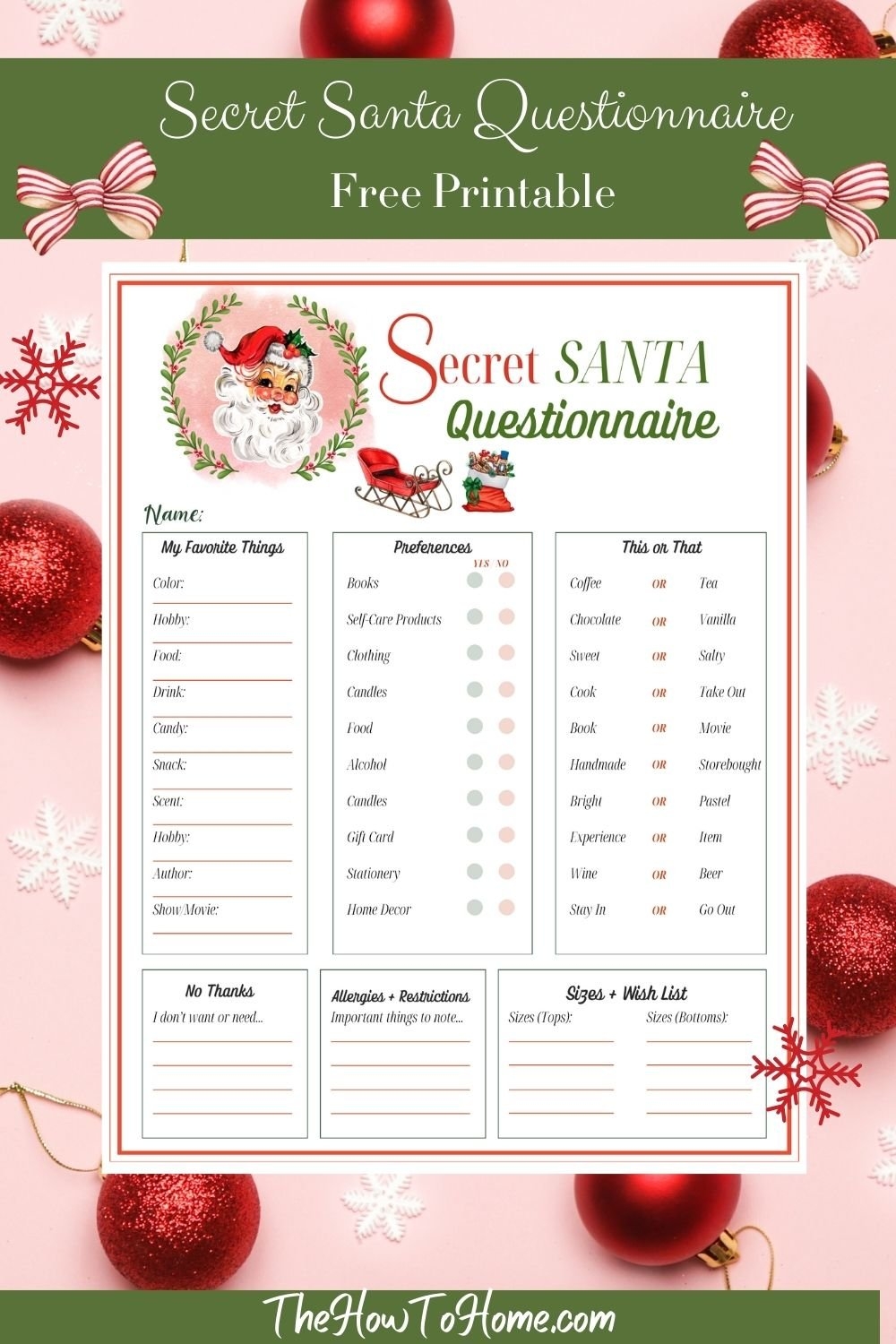 Secret Santa Questions Free Printable