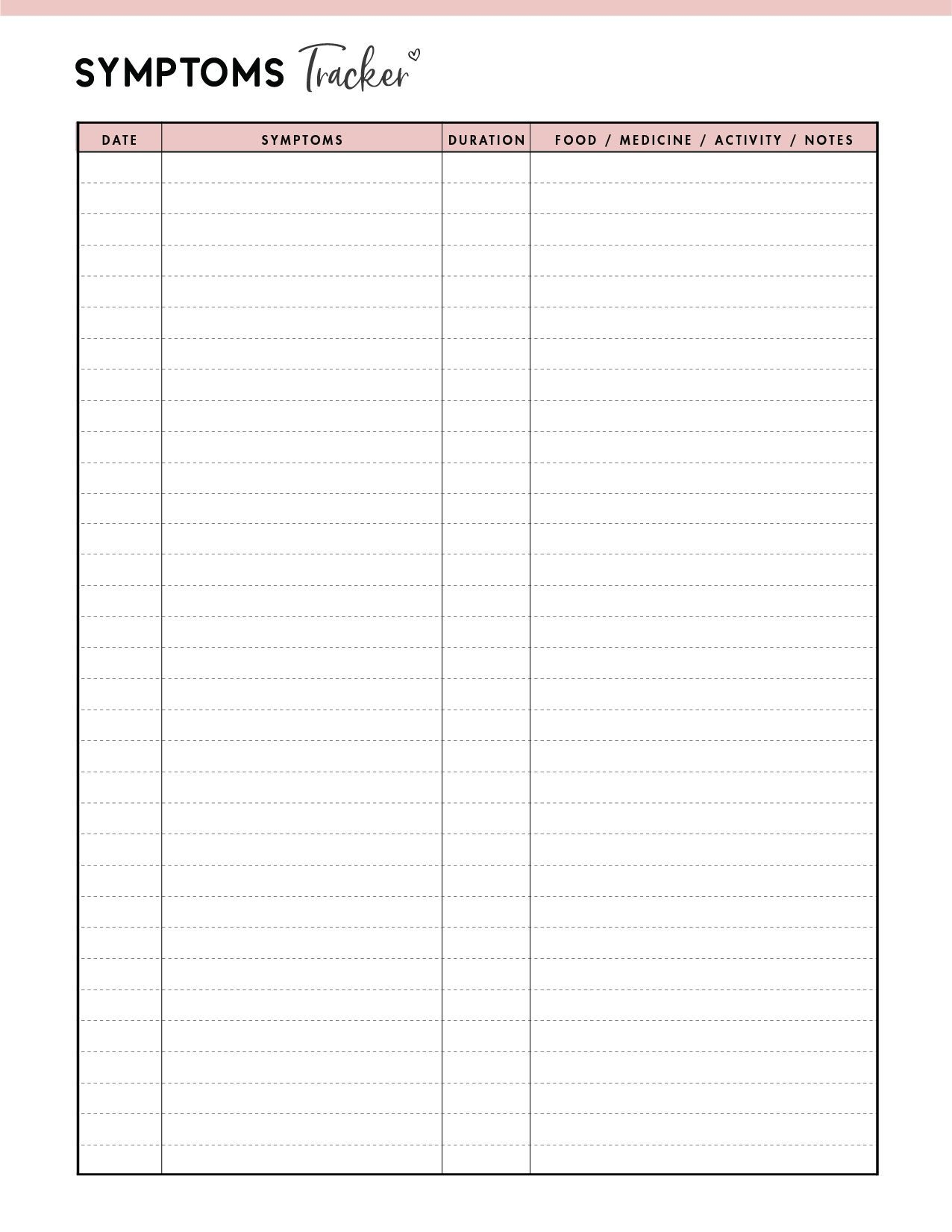 Free Printable Symptom Tracker Printable