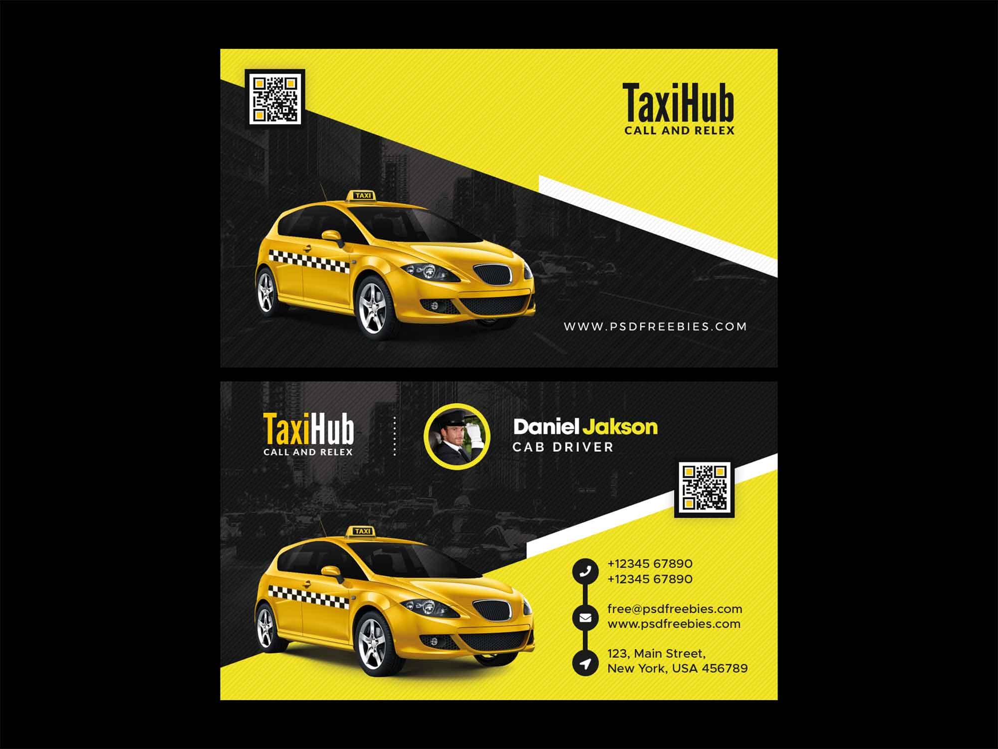 Free Taxi Service Business Card Template PSD 