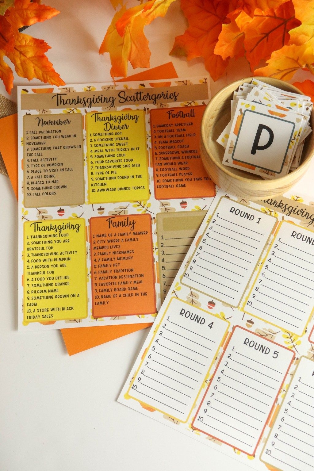 Free Printable Thanksgiving Scattegories