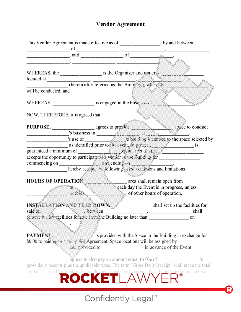 Free Vendor Agreement Make Sign Download Rocket Lawyer