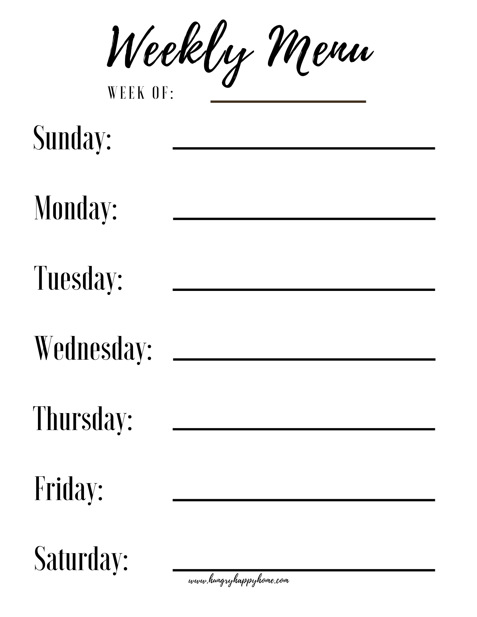 Menu Printable Free