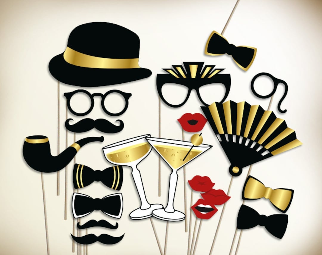 Gatsby Photo Booth Props PRINTABLE PDF Great Gatsby Party Props Roaring Twenties Party Photobooth Roaring 20s Party Black And Gold Props Etsy