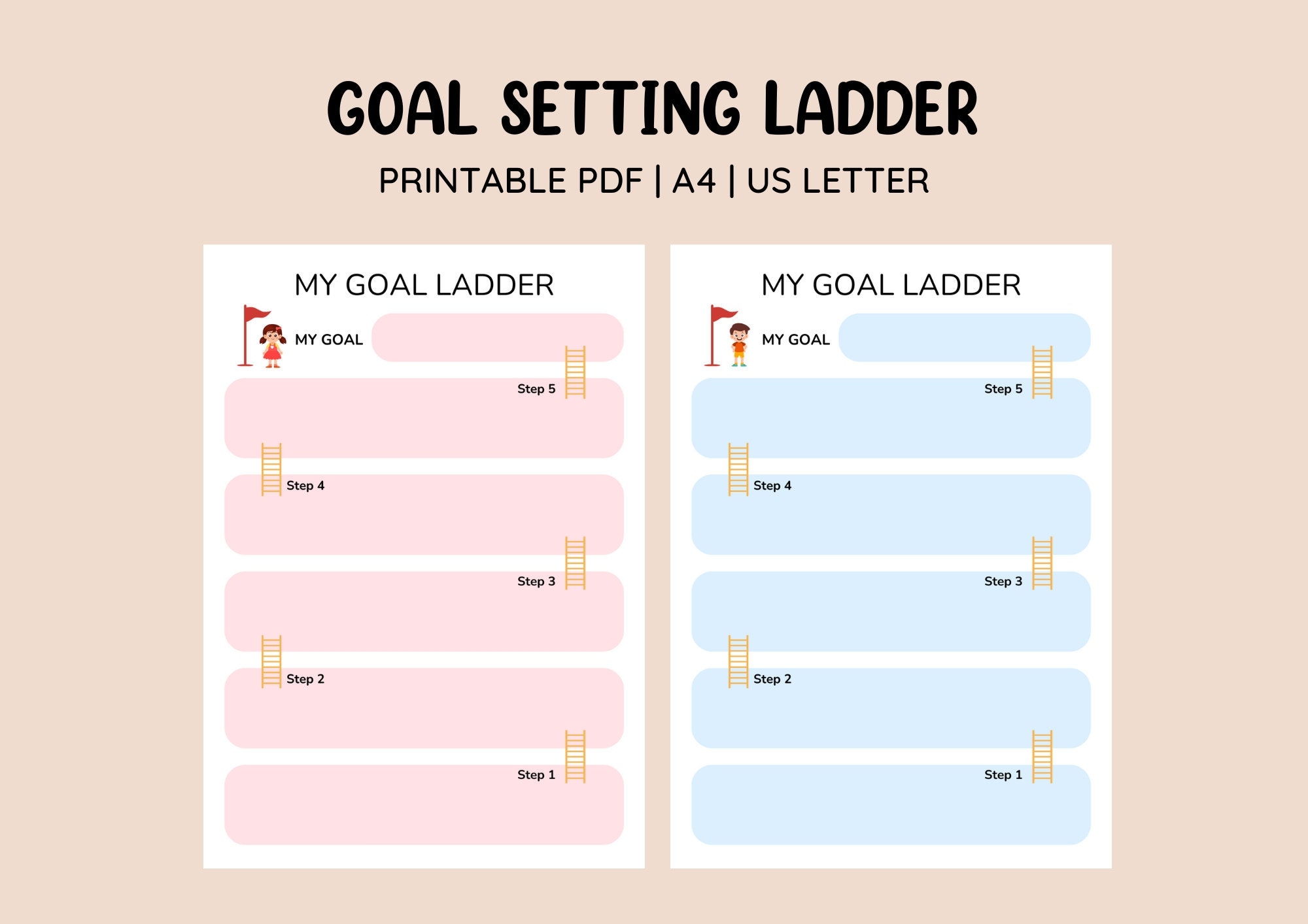 Goal Setting Ladder For Kids Goal Ladder Kids Goal Setting Printable Goal Tracker Goal Planning Goal Planner Goal Ladder Chart Etsy
