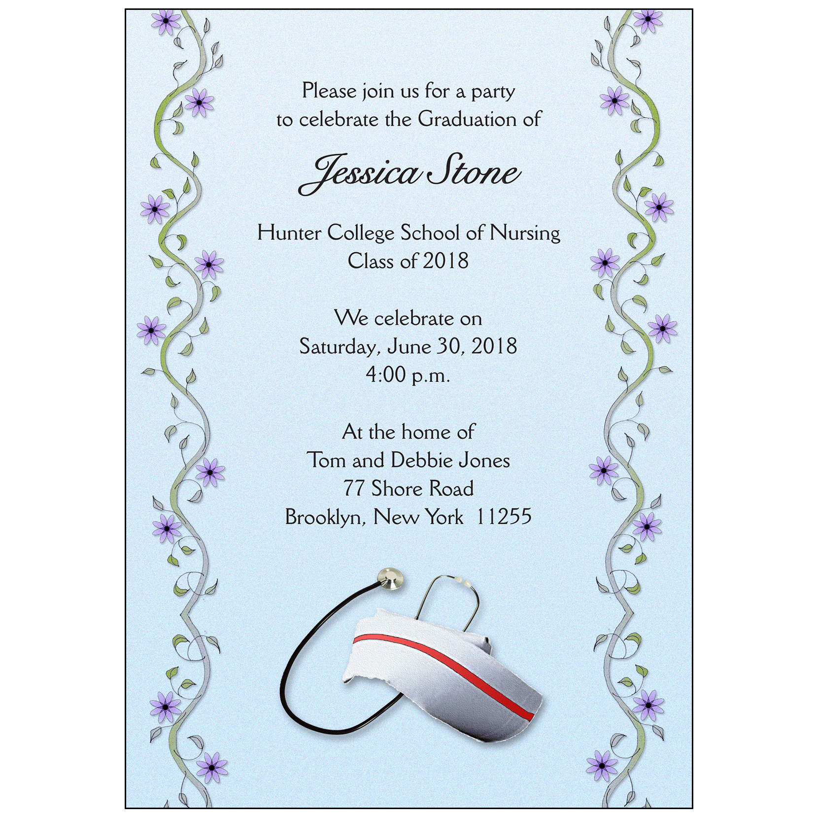 Graduation Party Invitation For Nurses Grad 16 Blue IPV Studio
