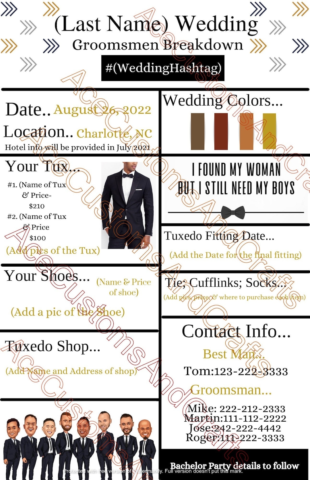 Groomsmen Breakdown Card INSTANT DOWNLOAD Editable And Printable Template Groomsmen Proposal Box Essential Gift Etsy
