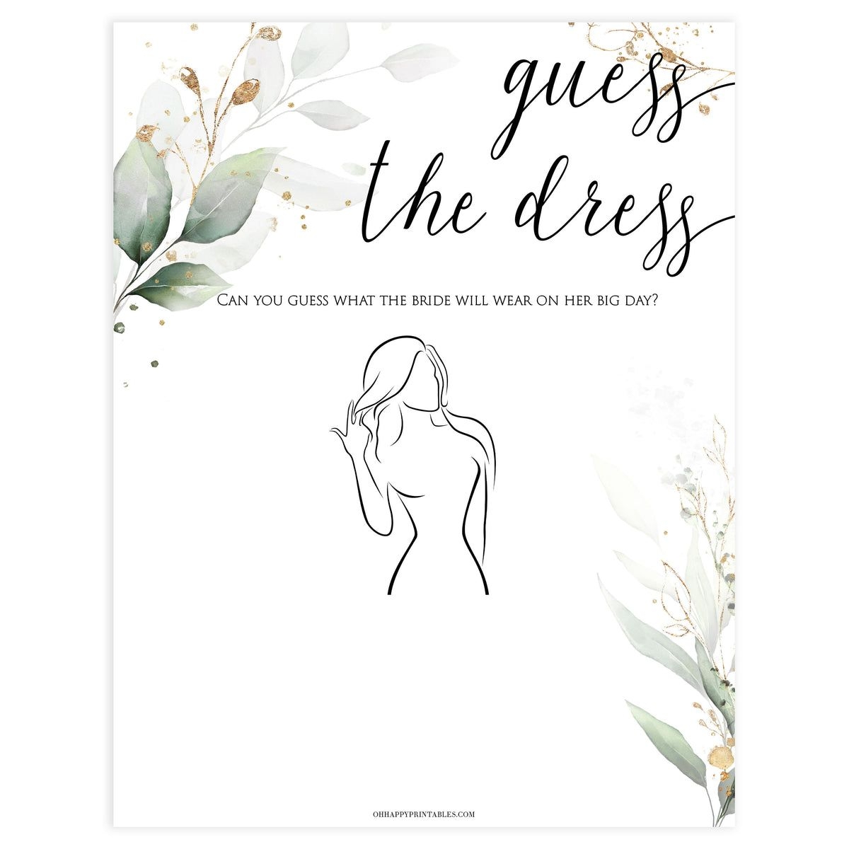 Guess The Dress Game Gold Leaf Printable Bridal Shower Games