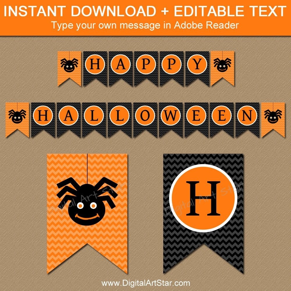 Halloween Banner Printable Halloween Party Decor Spider Banner Editable Banner Template Halloween Decorations For Kids Spider Decor Etsy