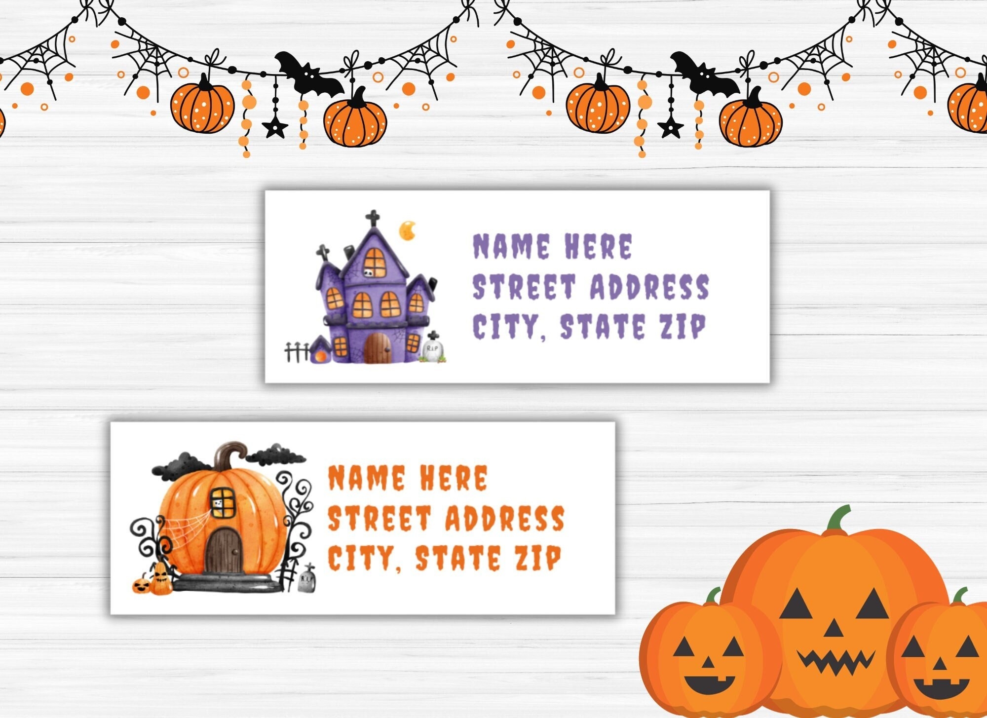 Halloween Return Address Label Set Haunted Mansion Pumpkin Labels Printable Fall Label Templates Instant Digital Download Etsy