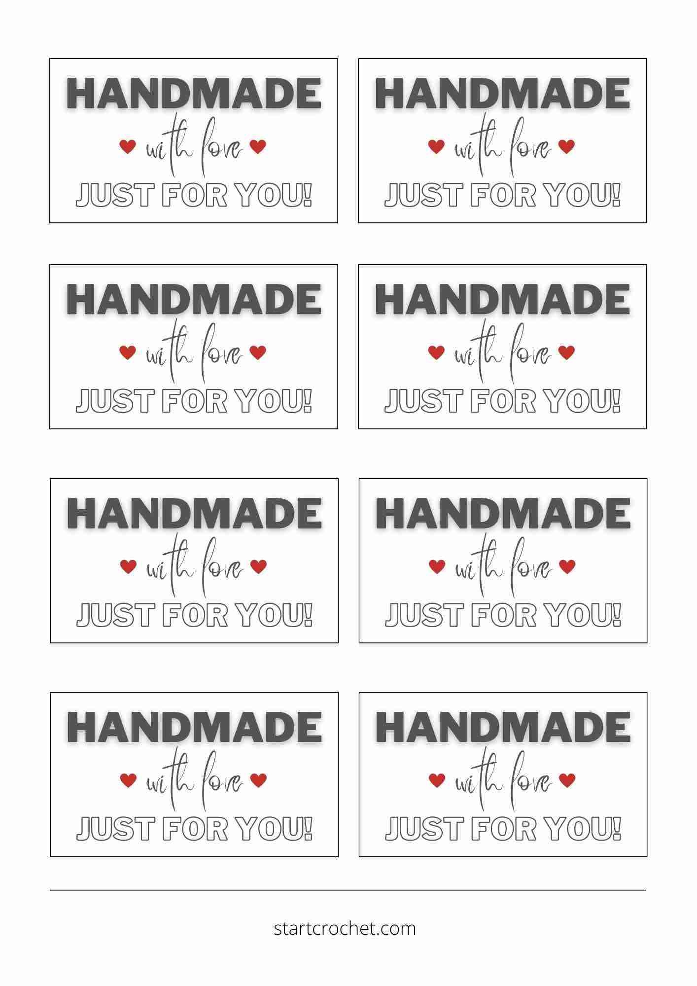 Handmade With Love Tags PDF Printable Start Crochet