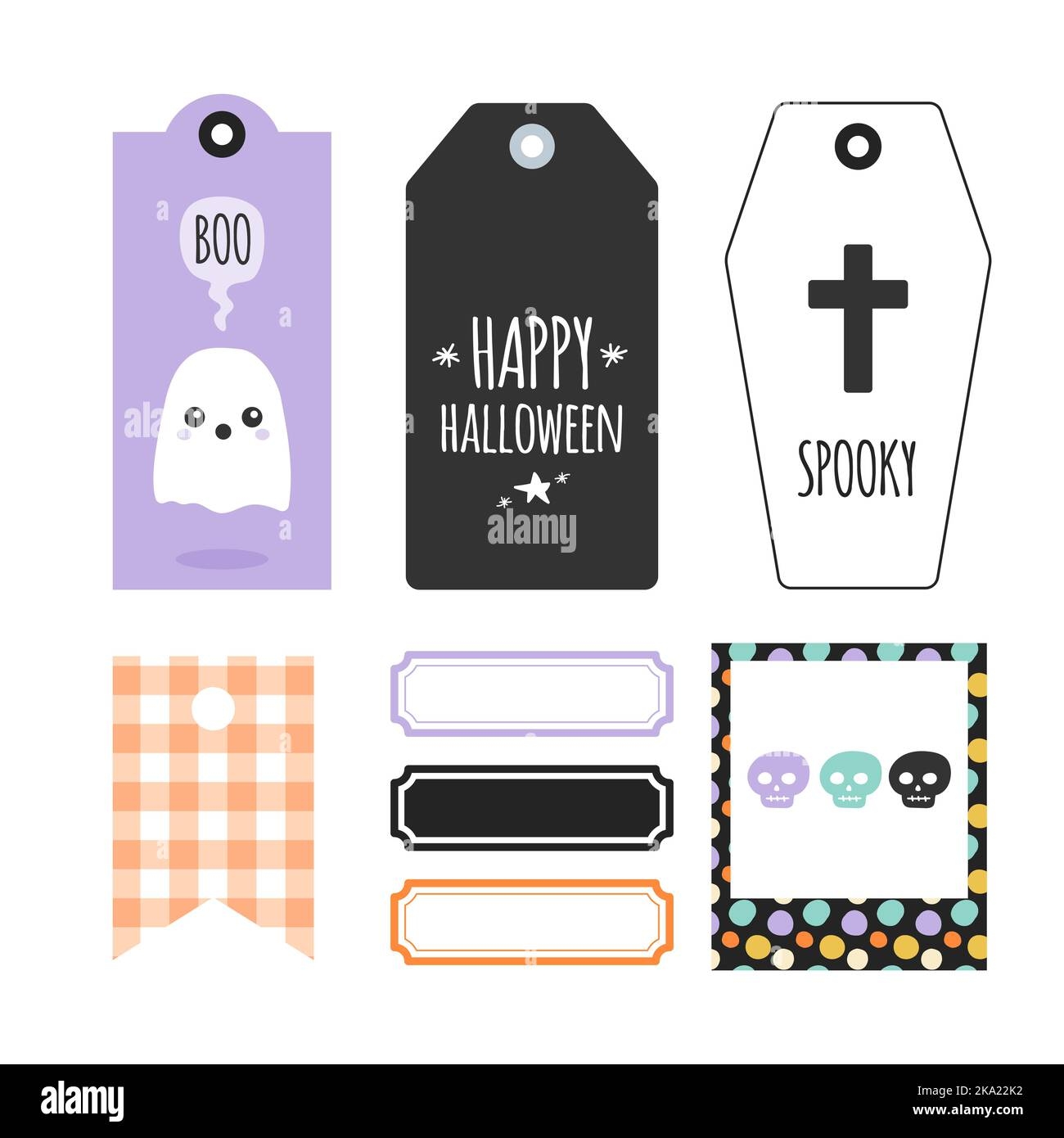 Happy Halloween Printable Stationery Set Creepy Gift Tags Collection Original Labels Templates To Print And Cut Vector Illustration Flat Design Stock Vector Image Art Alamy