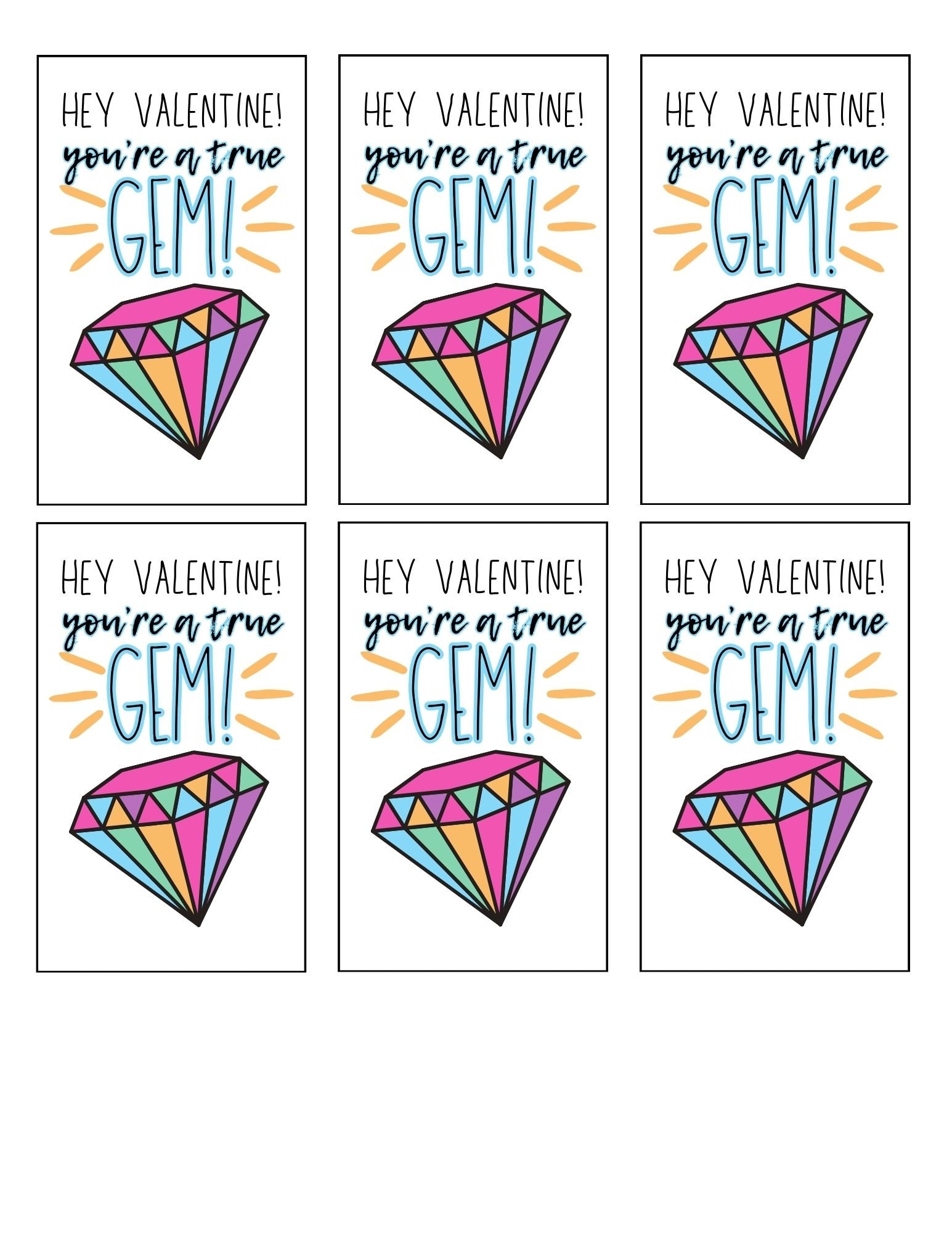 Hey Valentine You re A TRUE Gem Kids Valentine Printables Printable Valentine s Day Cards Etsy