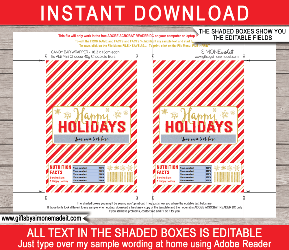 Holiday Chocolate Bar Wrappers Template Printable Aldi Choceur Labels