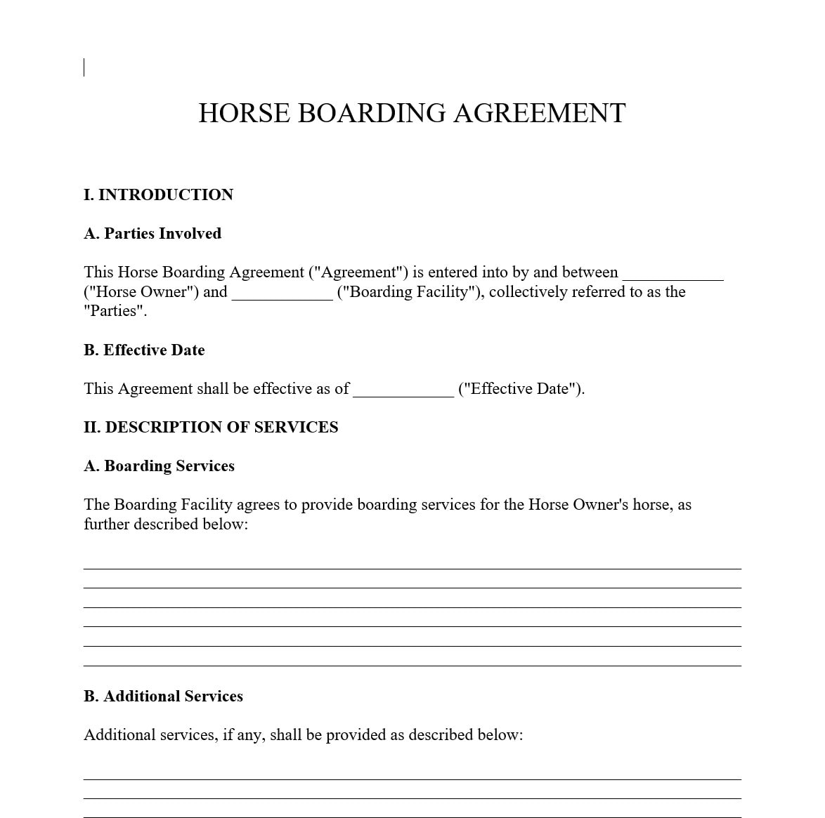 Horse Boarding Agreement Contract Etsy