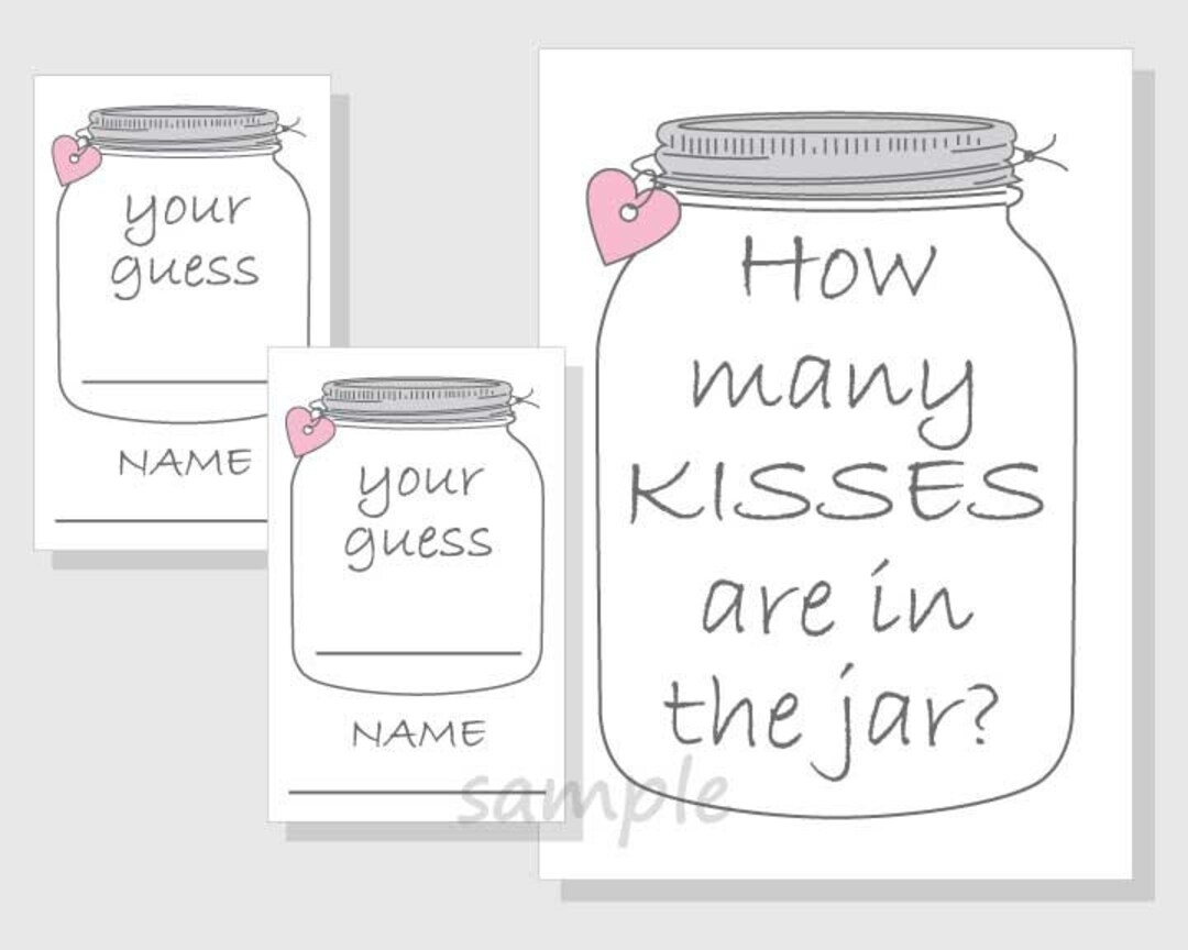How Many KISSES Are In The Jar Printable Game Rustic Mason Jar Girl Baby Shower Bridal Shower Pink Hearts Etsy